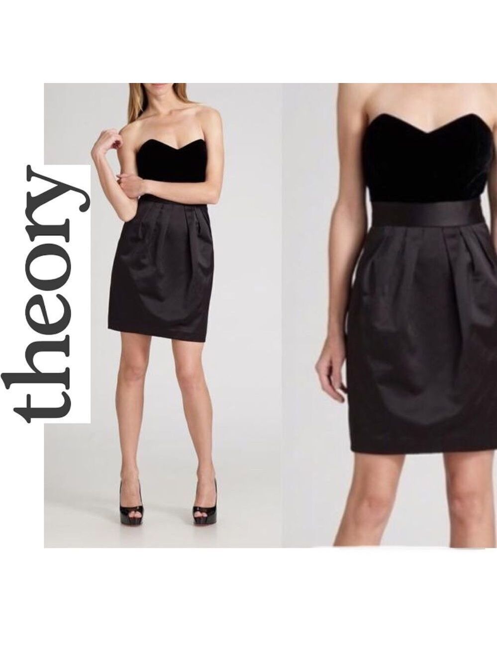 THEORY black strapless velvet silk Chanesa dress Size 0